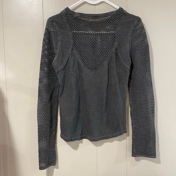 Free People We The Free Crochet Knit Long Sleeve Top • Charcoal Gray • Size M - Picture 2 of 6